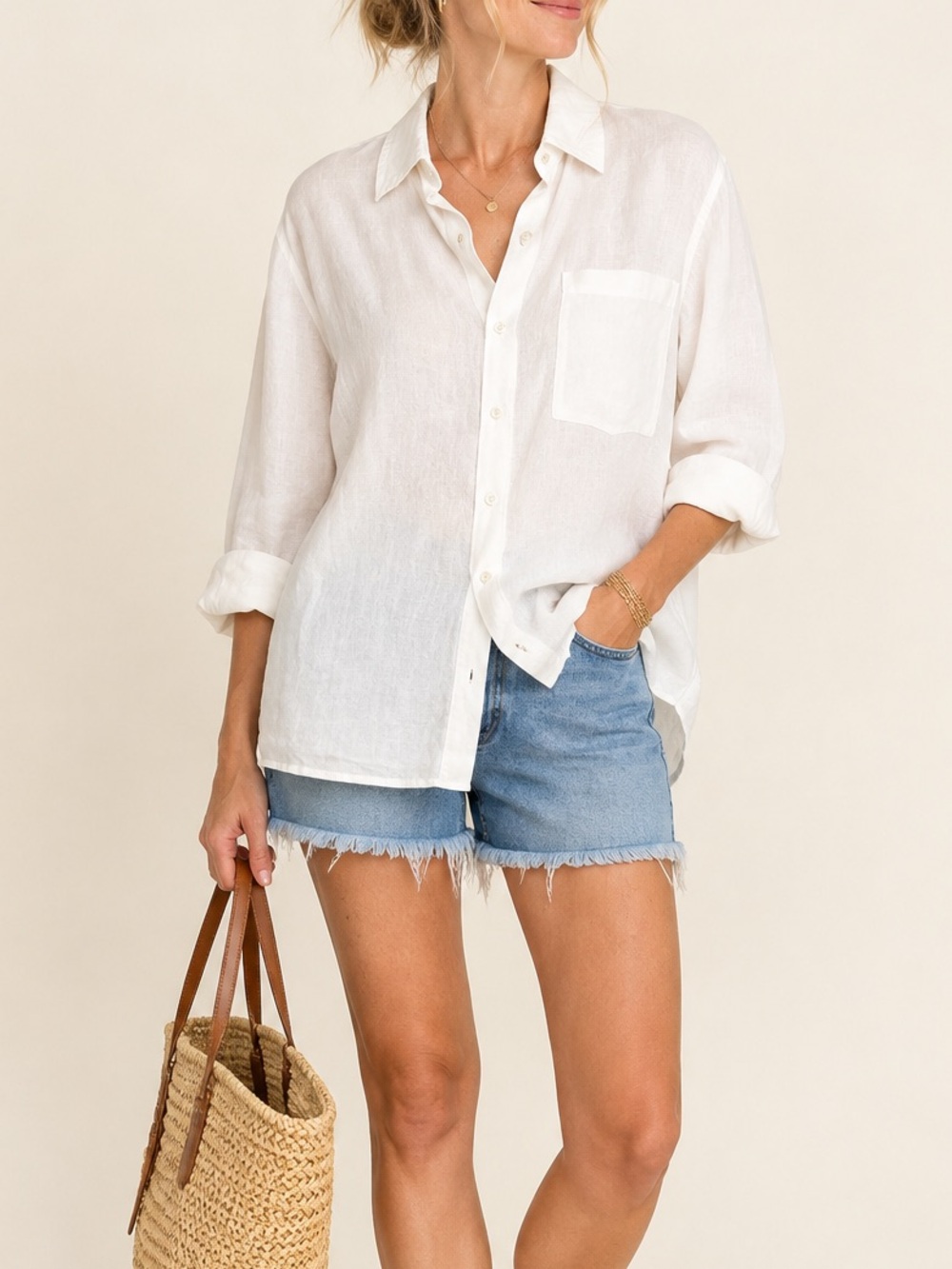 Coldwater Creek White Linen Silk Button-Down Shirt XL Coastal Beachy